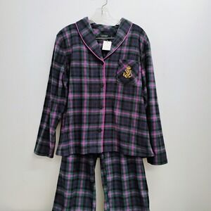 Lauren Ralph Lauren Tartan Plaid Pajamas Set Womens L Long Sleeve Button Up NEW